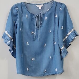 Lauren Conrad Blue Floral Women's Top Read Description